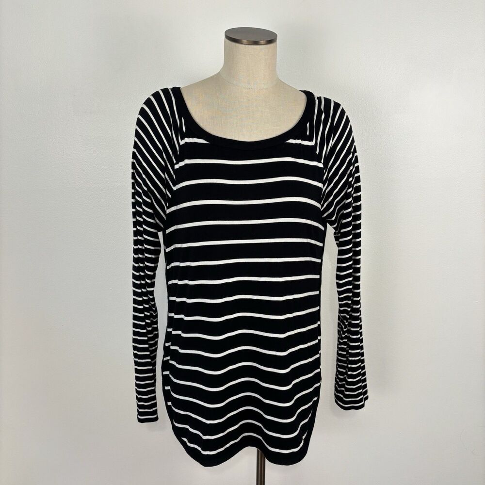 White House Black Market Womens XL Black White Striped Long Sleeve Shirt Top